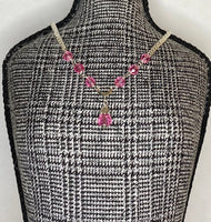 Sterling Silver 18" Curb Chain "Y" Necklace w/Cutout Center Heart and Pink Swarovski Elements