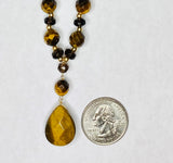 10 Karat Yellow Gold Tiger's Eye and Smoky Quartz & Gold Bead Drop Necklace