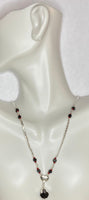 Sterling Silver Genuine Azabache & Red Coral Beads Heart Accent Flat Anchor Link 18" Necklace