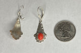 Sterling Silver Simulated Coral Fleur-de-Lis Leverback Dangle Earrings