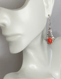 Sterling Silver Simulated Coral Fleur-de-Lis Leverback Dangle Earrings