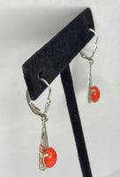 Sterling Silver Simulated Coral Diamond-cut Fleur-de-Lis Leverback Dangle Earrings