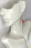 Sterling Silver Simulated Coral Fleur-de-Lis Leverback Filigree Dangle Earrings