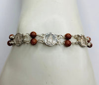 Sterling Silver Goldstone Venturina Catholic Saints 8mm Medal 7" Bracelet