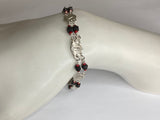 Sterling Silver Genuine Azabache & Coral Catholic Saints 8mm Medal 7.5" Bracelet