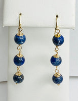 Vintage 14 Karat Yellow Gold and Lapis Lazuli Beads Dangle Earrings