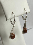 Sterling Silver Brown Goldstone Venturina Fleur-de-Lis Leverback Dangle Earrings