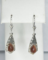 Sterling Silver Pear Goldstone Venturina Fleur-de-Lis Leverback Dangle Earrings