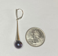 Sterling Silver Genuine 9mm Black Freshwater Pearl Flared Drop Leverback Earrings