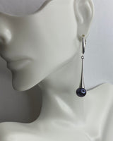 Sterling Silver Genuine 9mm Black Freshwater Pearl Flared Drop Leverback Earrings