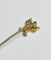 Vintage 18K Gold Edwardian Diamond & Sapphire Fleur-de-Lis Tie Stick Pin c. 1900