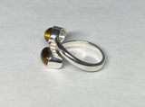 Sterling Silver Genuine Tiger's Eye 8mm x 6mm Cabochon Bypass Ladies Ring