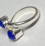 Sterling Silver Genuine Lapis Lazuli 8mm x 6mm Cabochon Bypass Ladies Ring