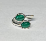 Sterling Silver Genuine Malachite 8mm x 6mm Cabochon Bypass Ladies Ring