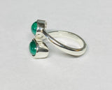 Sterling Silver Genuine Malachite 8mm x 6mm Cabochon Bypass Ladies Ring