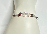 Sterling Silver Genuine Azabache Jet-Coral "Santa Barbara" Medal Bracelet