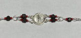 Sterling Silver Genuine Azabache Jet-Coral Virgin of Guadalupe Medal 7" Bracelet