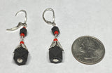 Sterling Silver Genuine Azabache Jet & Coral Leverback Dangle Earrings