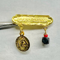 14Kt Gold Dios Me Bendiga with Genuine Azabache & Guardian Angel Baby Pin