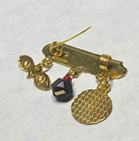 14Kt Gold Dios Me Bendiga with Genuine Azabache, Guardian Angel & Saint Lucia Eyes Baby Pin