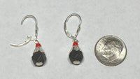 Sterling Silver Genuine 6mm Azabache Jet & Coral Leverback Dangle Earrings