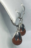 Sterling Silver 10mm Venturina Goldstone Fleur-de-Lis Leverback Dangle Earrings