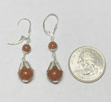 Sterling Silver 10mm & 6mm Venturina Goldstone Fleur-de-Lis Leverback Dangle Earrings