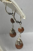 Sterling Silver 8mm & 6mm Venturina Goldstone Faceted Beads Fleur-de-Lis Leverback Dangle Earrings