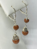 Sterling Silver 8mm & 6mm Venturina Goldstone Faceted Beads Fleur-de-Lis Leverback Dangle Earrings