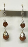 Sterling Silver 8mm & 6mm Venturina Goldstone Faceted Beads Fleur-de-Lis Leverback Dangle Earrings