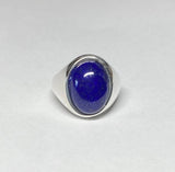 Sterling Silver Genuine Oval Cabochon Lapis Lazuli 16mm x 12mm Gents Ring