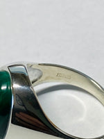 Sterling Silver Genuine Oval Cabochon Malachite 16mm x 12mm Gents Ring