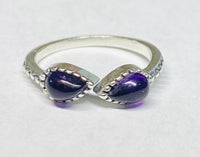 Sterling Silver Genuine Gemstone 6mm x 4mm Pear Cabochon Bypass Beaded Ring (Choose Your Gemstone)