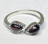 Sterling Silver Genuine Gemstone 6mm x 4mm Pear Cabochon Bypass Beaded Ring (Choose Your Gemstone)