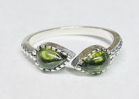 Sterling Silver Genuine Gemstone 6mm x 4mm Pear Cabochon Bypass Beaded Ring (Choose Your Gemstone)