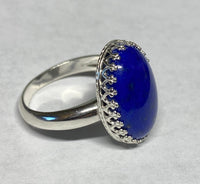 Sterling Silver Genuine Oval Cabochon Lapis Lazuli 18mm x 13mm Ladies Ring