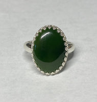 Sterling Silver Genuine Oval Cabochon Nephrite Jade 18mm x 13mm Ladies Ring