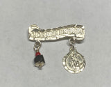 Sterling Silver Dios Me Bendiga Baby Pin with Genuine Azabache & Guardian Angel Medal