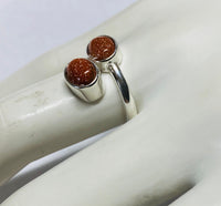 Sterling Silver Brown Goldstone Venturina 8mm x 6mm Cabochon Bypass Ladies Ring