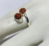 Sterling Silver Brown Goldstone Venturina 8mm x 6mm Cabochon Bypass Ladies Ring