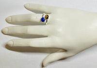 Sterling Silver Genuine Lapis & Tiger Eye 8mm x 6mm Cabochon Bypass Ladies Ring