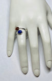 Sterling Silver Genuine Lapis & Brown Goldstone Venturina 8mm x 6mm Cabochon Bypass Ladies Ring