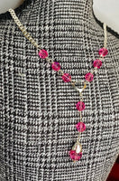 Sterling Silver 18" Curb Chain "Y" Necklace with Cutout Center Heart and Pink Swarovski Elements