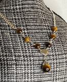 Sterling Silver 18" Curb Chain "Y" Necklace with Center Heart and Genuine Tiger Eye Beads