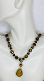 10 Karat Yellow Gold Tiger's Eye and Smoky Quartz & Gold Bead Drop Necklace