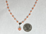 Sterling Silver Genuine Pink Coral Beads Drop Curb 18" Necklace