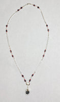 Sterling Silver Genuine Azabache & Red Coral Beads Heart Accent Flat Anchor Link 18" Necklace