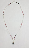 Sterling Silver Genuine Azabache & Red Coral Beads Heart Accent Flat Anchor Link 18" Necklace