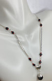 Sterling Silver Genuine Azabache & Red Coral Beads Heart Accent Flat Anchor Link 18" Necklace