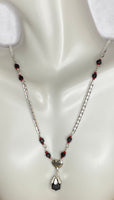 Sterling Silver Genuine Azabache & Red Coral Beads Heart Accent Flat Anchor Link 18" Necklace